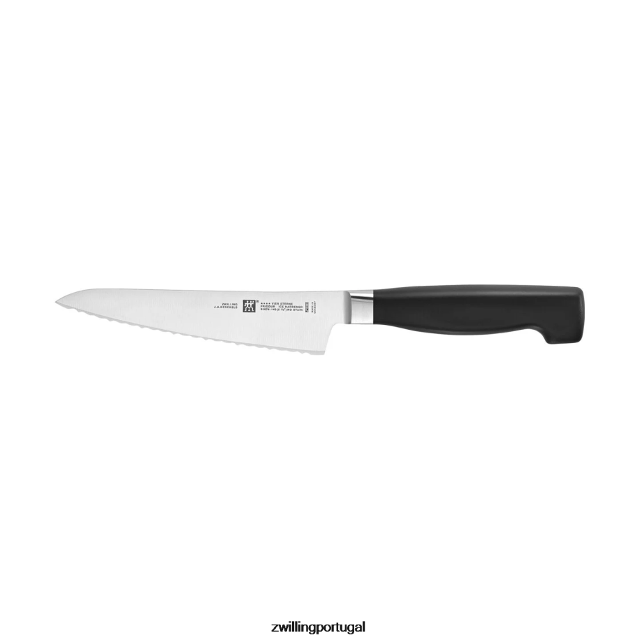 Zwilling talheres 442PVP418 faca de preparação quatro estrelas de 5,5 polegadas, borda serrilhada