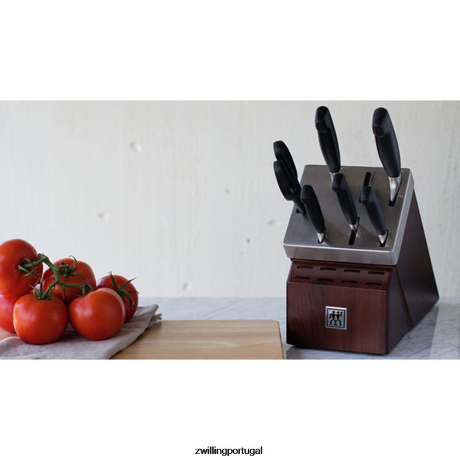 Zwilling talheres 442PVP8 conjunto de bloco de faca autoafiável quatro estrelas, 7 peças, preto prateado