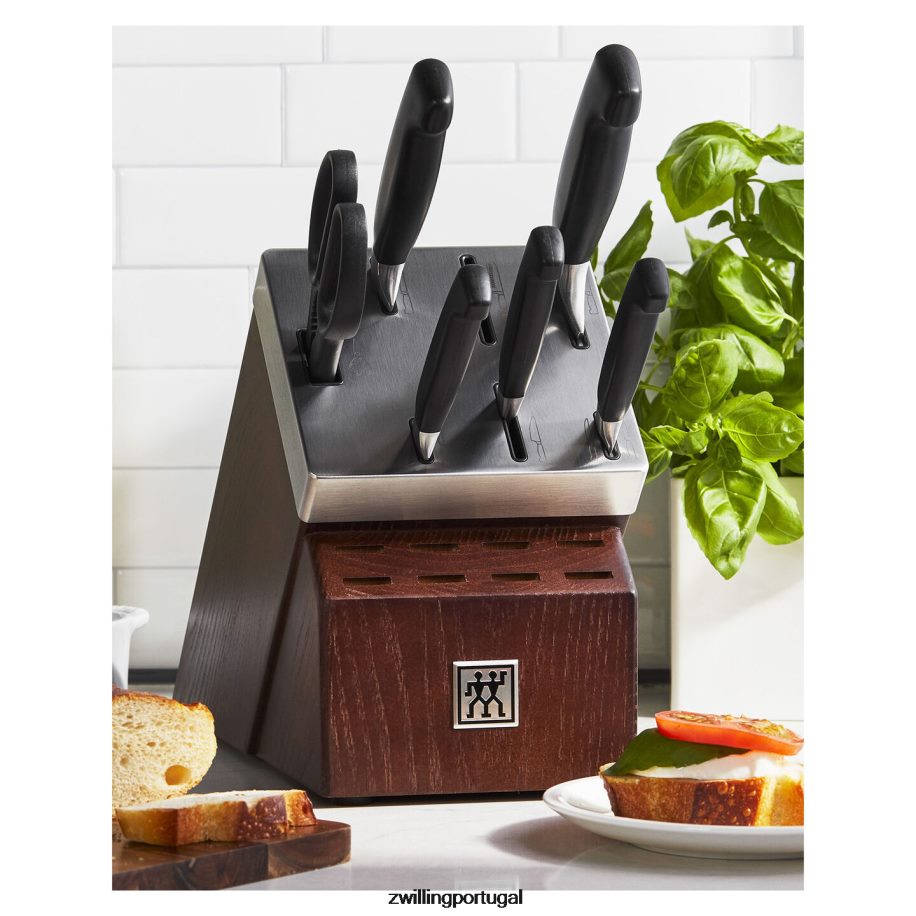 Zwilling talheres 442PVP8 conjunto de bloco de faca autoafiável quatro estrelas, 7 peças, preto prateado