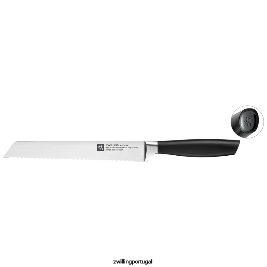 Zwilling talheres 442PVP340 all * star de 8 polegadas, faca de pão, preto fosco