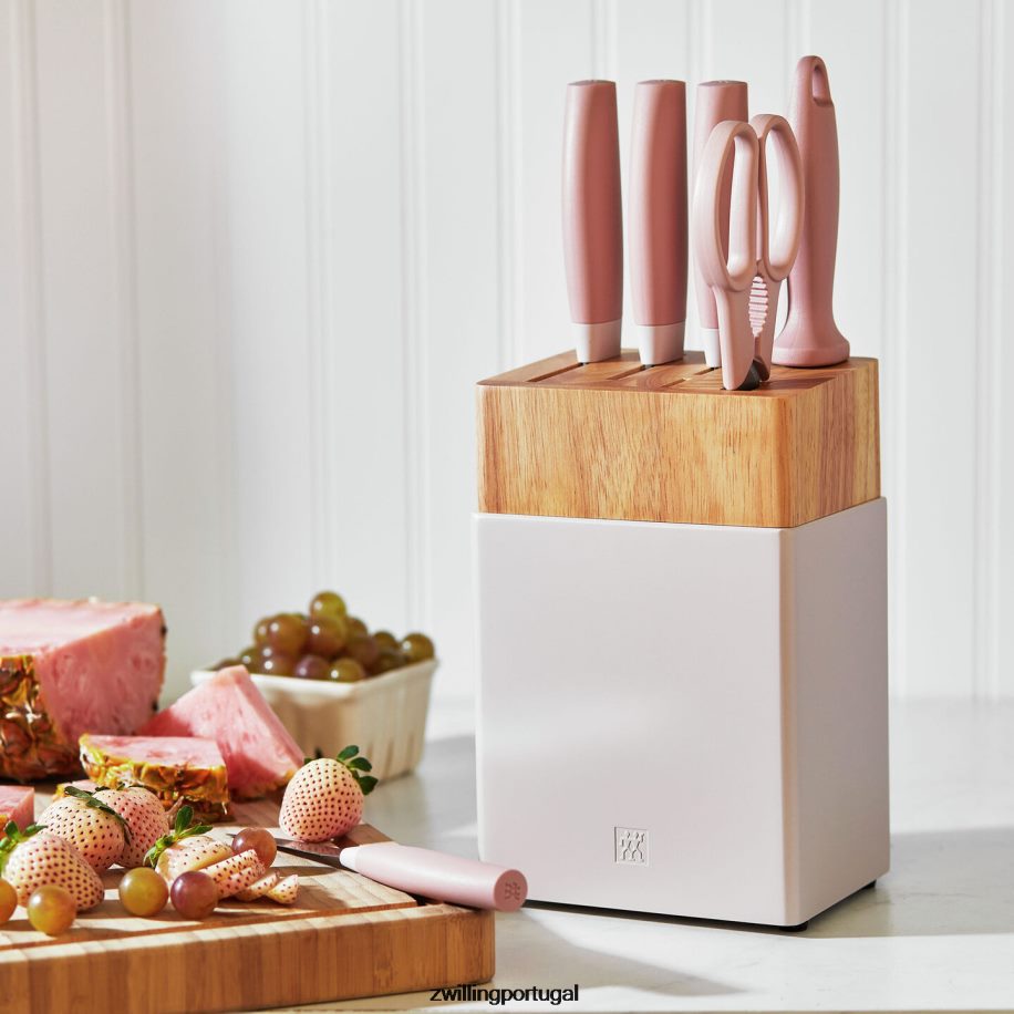 Zwilling talheres 442PVP118 agora com 7 peças, conjunto de bloco de faca, rosa