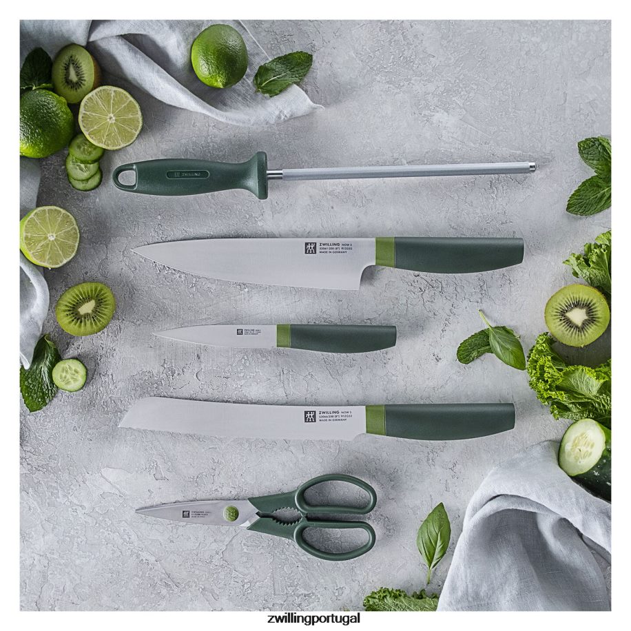 Zwilling talheres 442PVP377 agora com 6 peças, conjunto de bloco de faca z agora, verde limão
