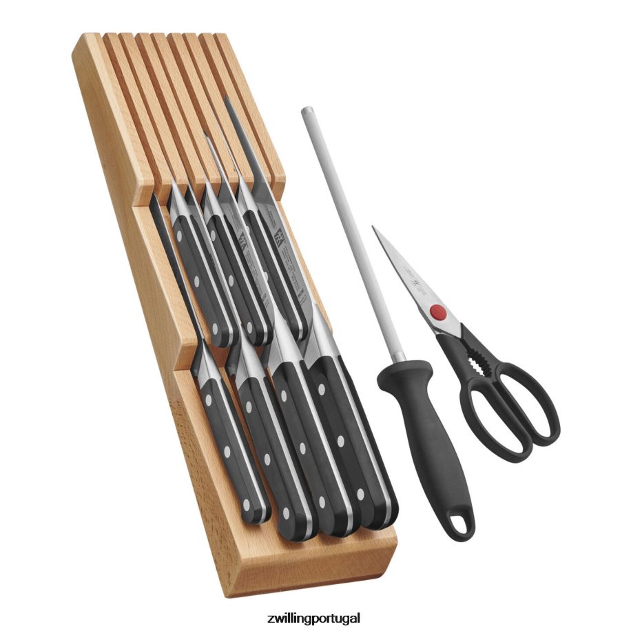 Zwilling talheres 442PVP25 pro 10 peças, conjunto de blocos com bandeja para facas em madeira de faia, natural