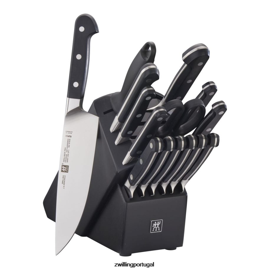 Zwilling talheres 442PVP31 pro 16 peças, conjunto de bloco de faca, preto fosco