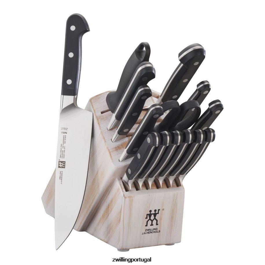 Zwilling talheres 442PVP33 pro 16 peças, conjunto de bloco de faca, branco rústico