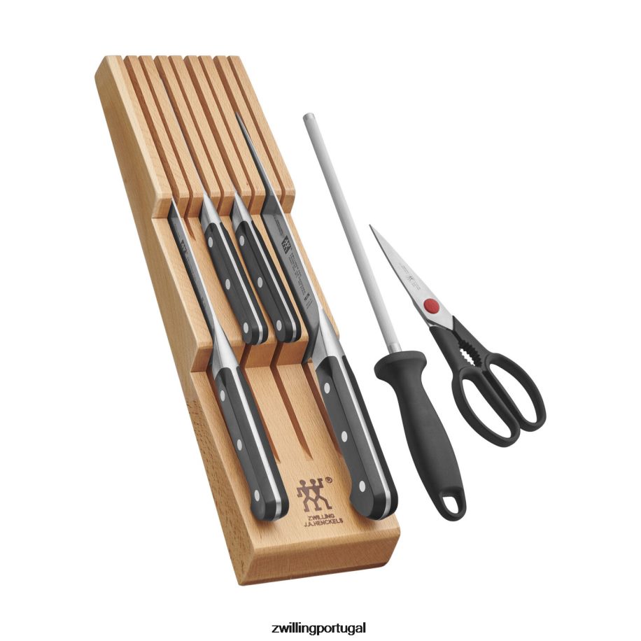 Zwilling talheres 442PVP36 pro 7 peças, conjunto de blocos com bandeja para facas em madeira de faia, natural