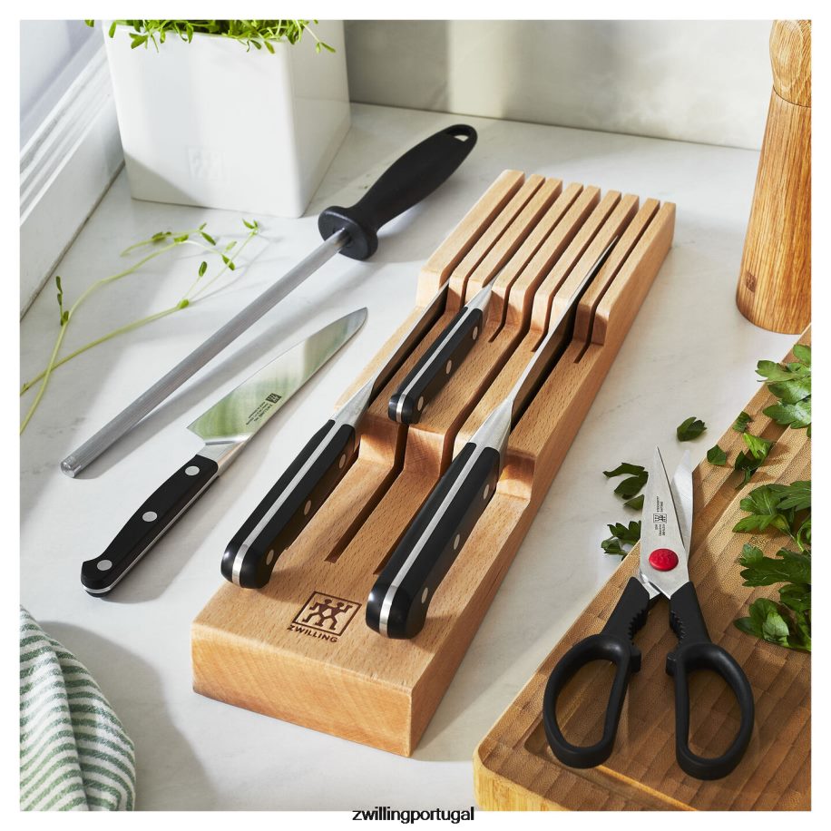 Zwilling talheres 442PVP36 pro 7 peças, conjunto de blocos com bandeja para facas em madeira de faia, natural