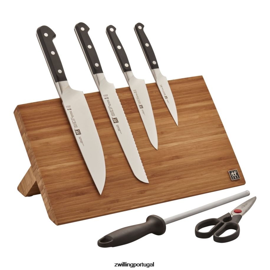 Zwilling talheres 442PVP406 pro 7 peças, conjunto com bloco de cavalete magnético de bambu, bambu
